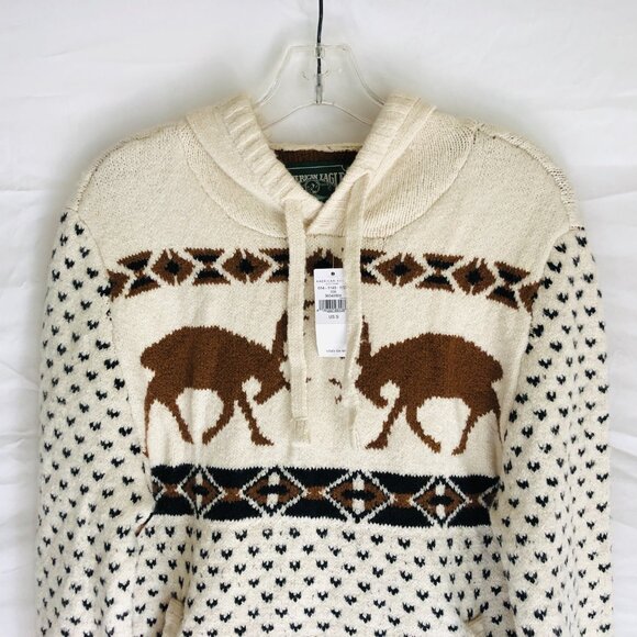 American Eagle Men's Size Small Knit Pullover Hoodie Sweater Moose Deer - Picture 2 of 5